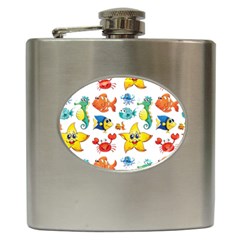 Fish Ocean Water Sea Life Seamless Background Hip Flask (6 Oz)