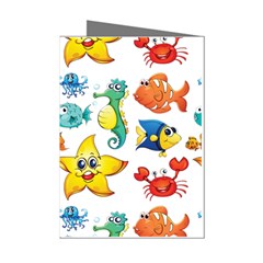 Fish Ocean Water Sea Life Seamless Background Mini Greeting Cards (pkg Of 8) by Jancukart