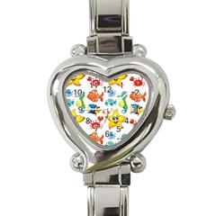 Fish Ocean Water Sea Life Seamless Background Heart Italian Charm Watch by Jancukart