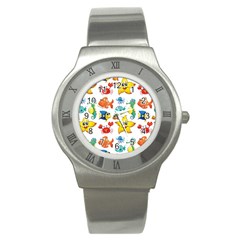 Fish Ocean Water Sea Life Seamless Background Stainless Steel Watch by Jancukart