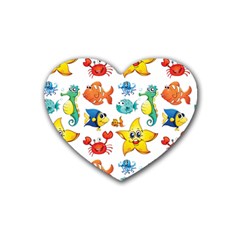 Fish Ocean Water Sea Life Seamless Background Rubber Coaster (heart) by Jancukart