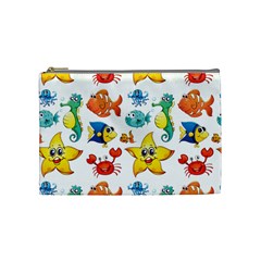 Fish Ocean Water Sea Life Seamless Background Cosmetic Bag (medium) by Jancukart