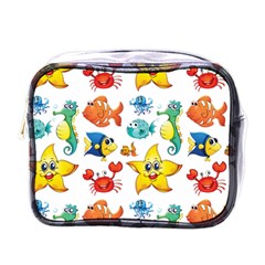 Fish Ocean Water Sea Life Seamless Background Mini Toiletries Bag (one Side)