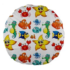 Fish Ocean Water Sea Life Seamless Background Large 18  Premium Round Cushions