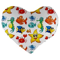 Fish Ocean Water Sea Life Seamless Background Large 19  Premium Heart Shape Cushions by Jancukart