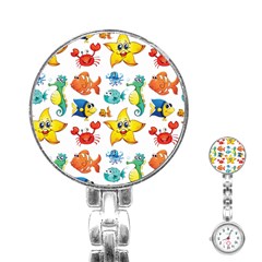 Fish Ocean Water Sea Life Seamless Background Stainless Steel Nurses Watch by Jancukart