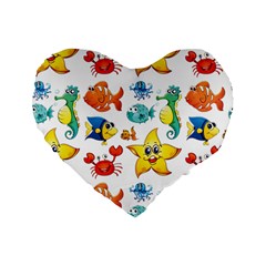 Fish Ocean Water Sea Life Seamless Background Standard 16  Premium Flano Heart Shape Cushions