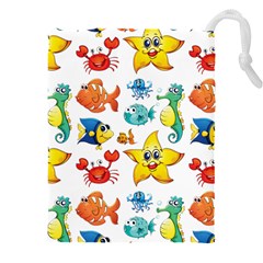 Fish Ocean Water Sea Life Seamless Background Drawstring Pouch (5xl) by Jancukart