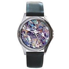 Abstract Cross Currents Round Metal Watch by kaleidomarblingart