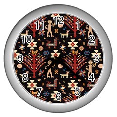 Carpet-symbols Wall Clock (silver) by Gohar