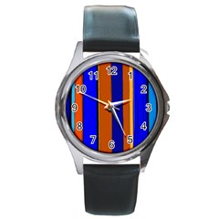 Abstract Blue And Orange 930 Round Metal Watch