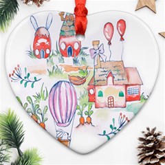 Easter Village  Heart Ornament (two Sides) by ConteMonfrey