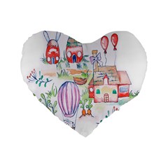 Easter Village  Standard 16  Premium Flano Heart Shape Cushions by ConteMonfrey