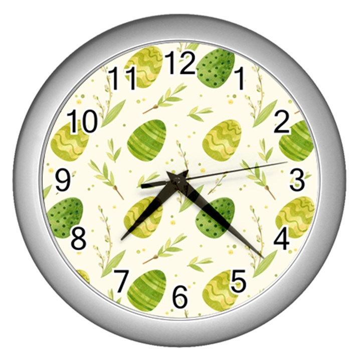 Easter Green Eggs  Wall Clock (Silver)