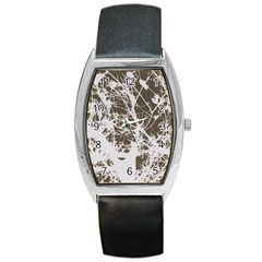 Botanical Motif Drawing Design Barrel Style Metal Watch