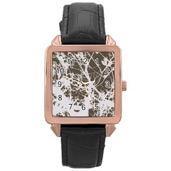 Botanical Motif Drawing Design Rose Gold Leather Watch 