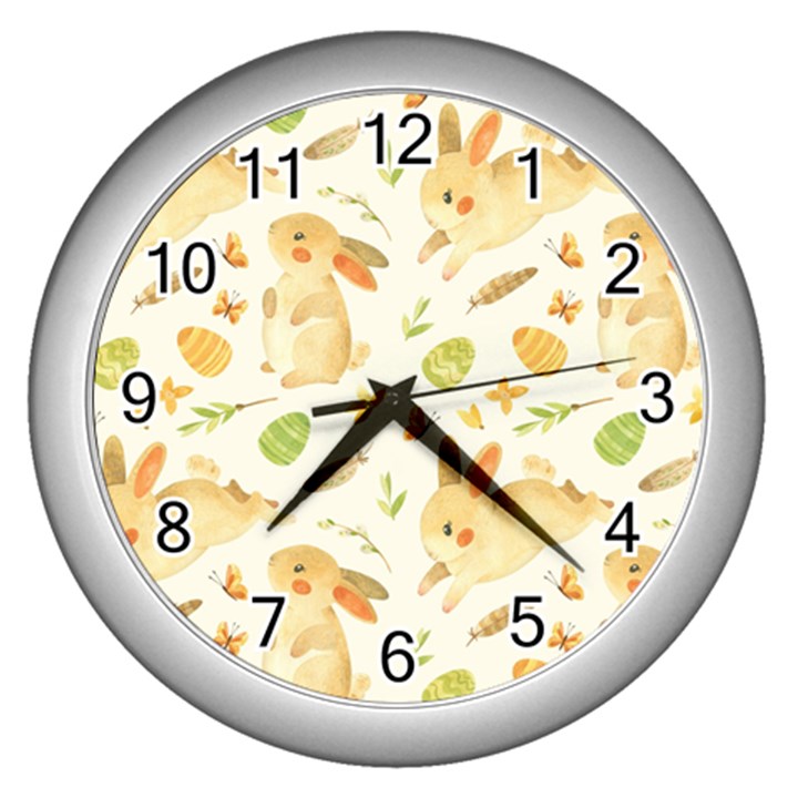 Cute Rabbits - Easter Spirit  Wall Clock (Silver)