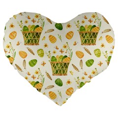 Easter Eggs   Large 19  Premium Flano Heart Shape Cushions by ConteMonfrey