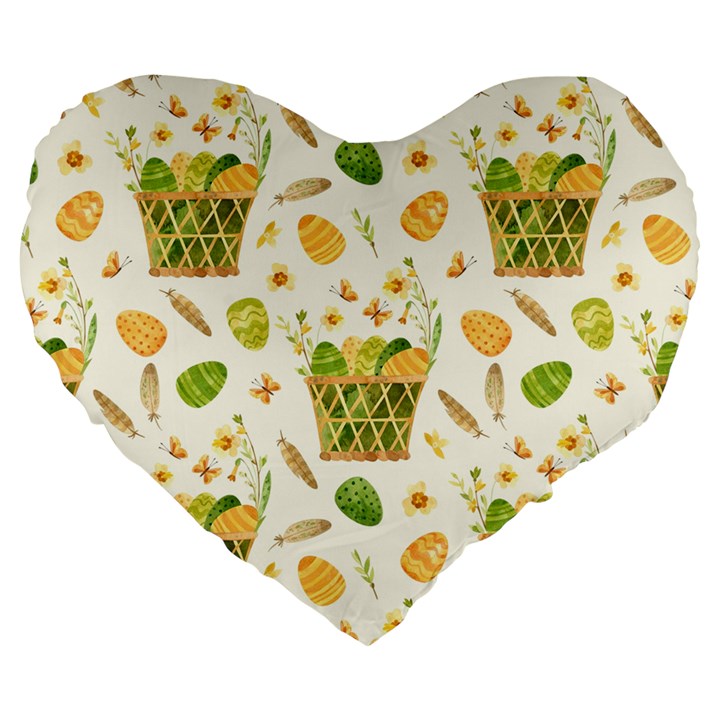 Easter Eggs   Large 19  Premium Flano Heart Shape Cushions