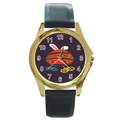 Game Lover Easter - Two Joysticks Round Gold Metal Watch by ConteMonfrey