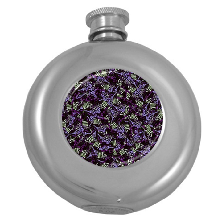 Abstract Collage Random Pattern Round Hip Flask (5 oz)