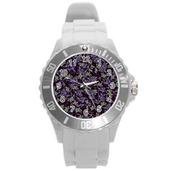 Abstract Collage Random Pattern Round Plastic Sport Watch (l)