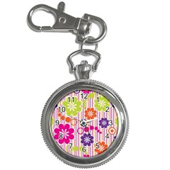 Multicolored Floral Wallpaper Pattern Background Texture Surface Key Chain Watches by danenraven