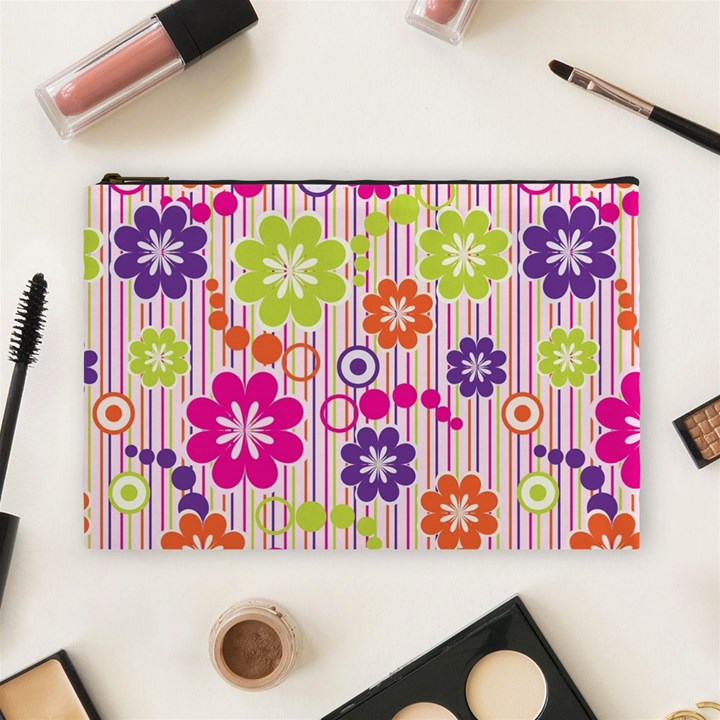 Multicolored Floral Wallpaper Pattern Background Texture Surface Cosmetic Bag (Large)