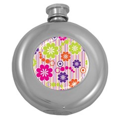 Multicolored Floral Wallpaper Pattern Background Texture Surface Round Hip Flask (5 Oz) by danenraven