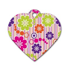 Multicolored Floral Wallpaper Pattern Background Texture Surface Dog Tag Heart (one Side) by danenraven