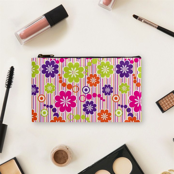 Multicolored Floral Wallpaper Pattern Background Texture Surface Cosmetic Bag (Small)