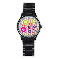 Multicolored Floral Wallpaper Pattern Background Texture Surface Stainless Steel Round Watch by danenraven