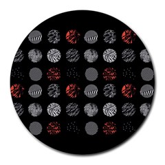 Black And Multicolored Polka Dot Wallpaper Artwork Digital Art Round Mousepad by danenraven