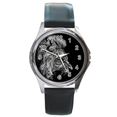 Roar Angry Male Lion Black Round Metal Watch by danenraven