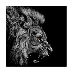 Roar Angry Male Lion Black Tile Coaster by danenraven