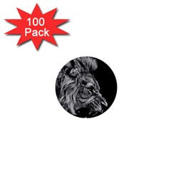 Roar Angry Male Lion Black 1  Mini Buttons (100 Pack)  by danenraven