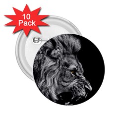 Roar Angry Male Lion Black 2 25  Buttons (10 Pack)  by danenraven