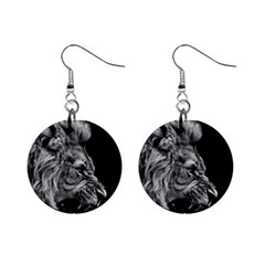 Roar Angry Male Lion Black Mini Button Earrings by danenraven