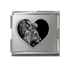 Roar Angry Male Lion Black Mega Link Heart Italian Charm (18mm) by danenraven