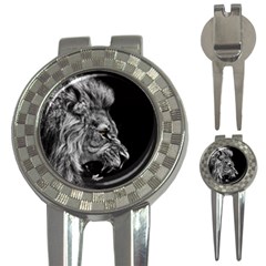 Roar Angry Male Lion Black 3-in-1 Golf Divots by danenraven