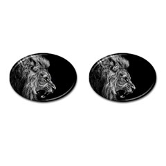 Roar Angry Male Lion Black Cufflinks (oval) by danenraven