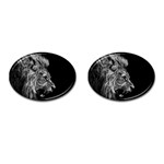 Roar Angry Male Lion Black Cufflinks (Oval) Front(Pair)