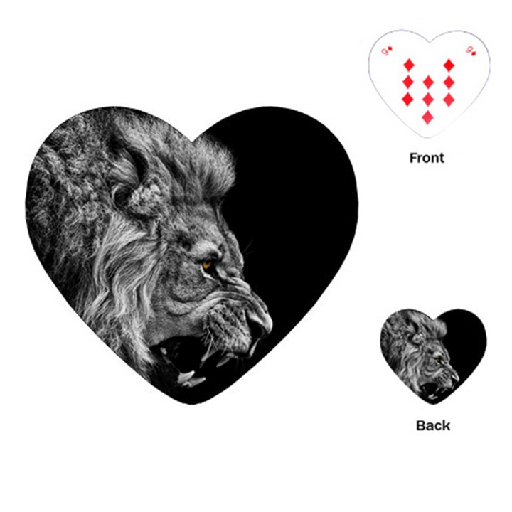 Roar Angry Male Lion Black Playing Cards Single Design (Heart)