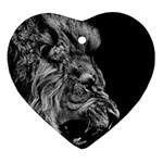 Roar Angry Male Lion Black Heart Ornament (Two Sides) Back