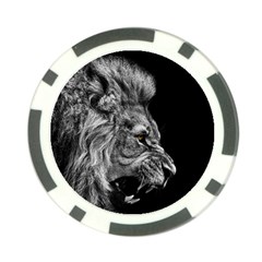 Roar Angry Male Lion Black Poker Chip Card Guard (10 Pack) by danenraven