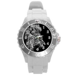 Roar Angry Male Lion Black Round Plastic Sport Watch (l) by danenraven