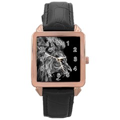 Roar Angry Male Lion Black Rose Gold Leather Watch  by danenraven