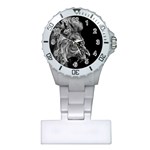 Roar Angry Male Lion Black Plastic Nurses Watch Front