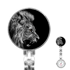 Roar Angry Male Lion Black Stainless Steel Nurses Watch by danenraven