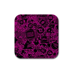 Pink And Black Logo Illustration Rubber Square Coaster (4 Pack) by danenraven